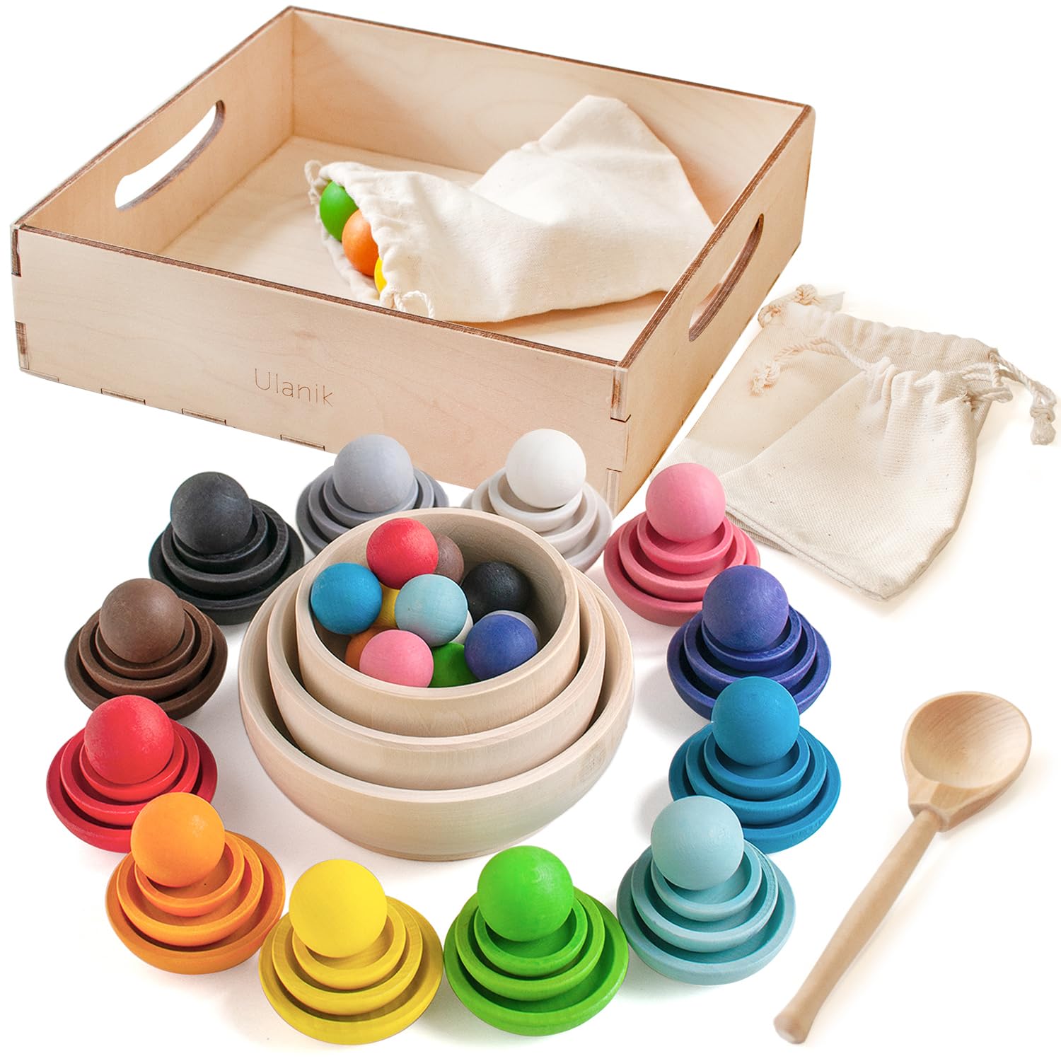 Ulanik Kolory i rozmiary Montessori zabawka drewniana Sorter gra